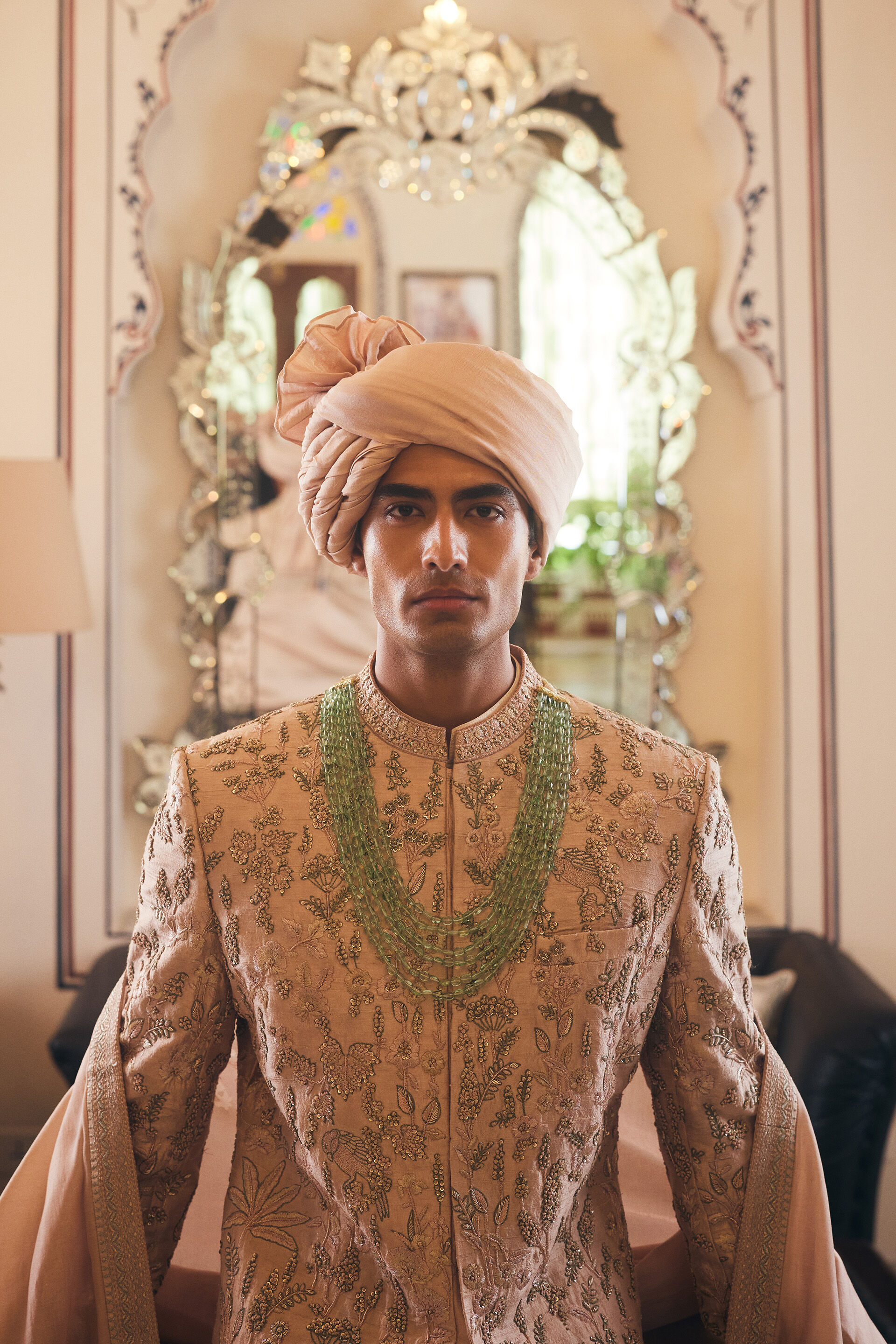 Shahrazad Embroidered Silk Sherwani - Champagne, Champagne, image 4